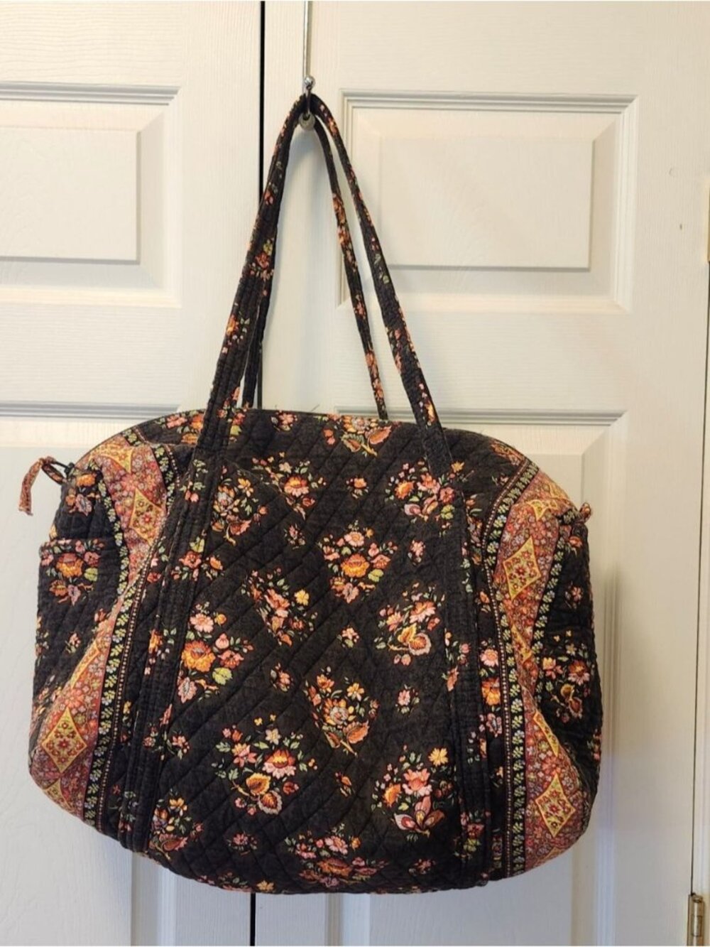 Vtg Women Vera Bradley Chocolate Brown Floral Tote Duffle Bag